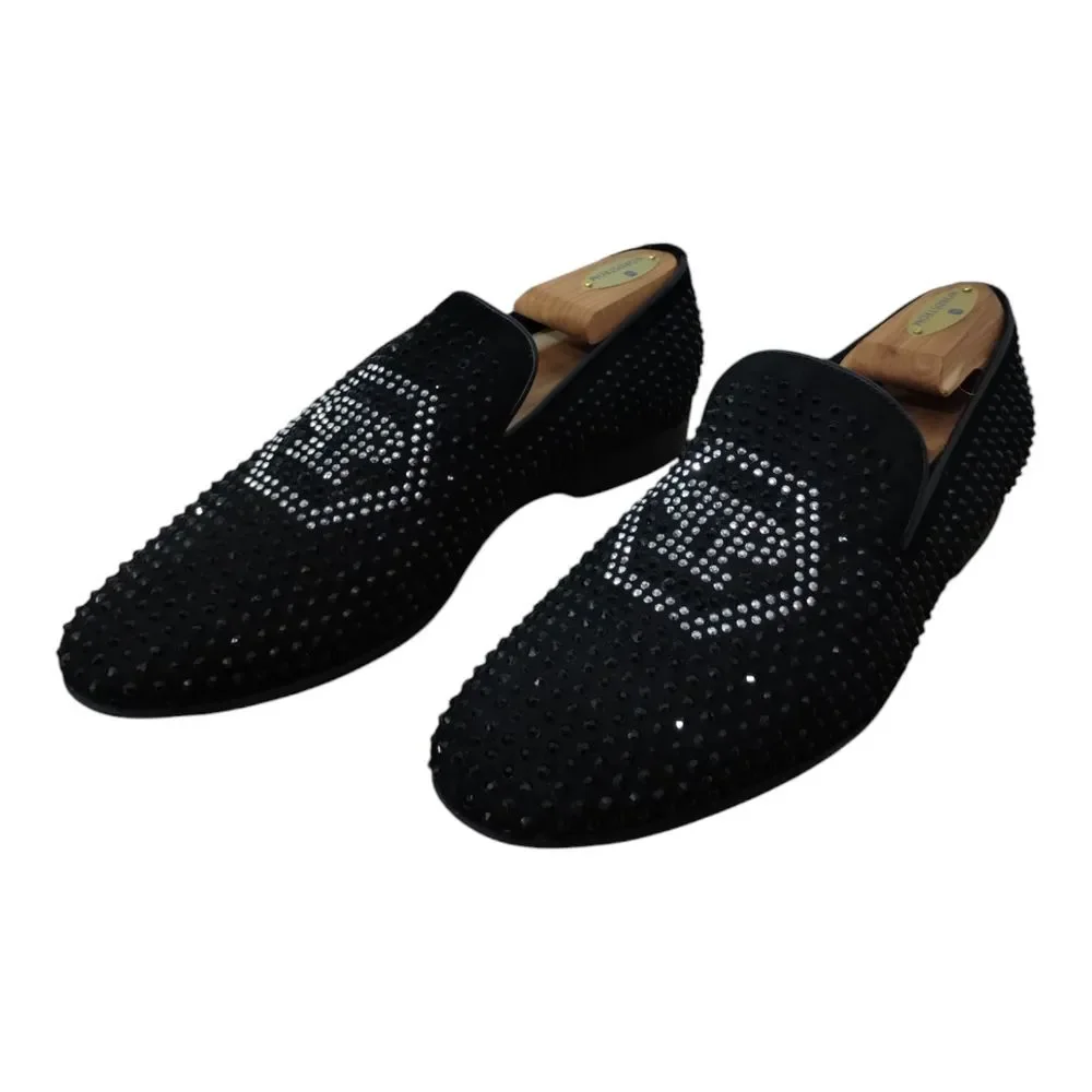Philipp Plein Men's Studded Leather Slip on‎ Loafers Size 41 Black Embellished